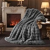 Amélie Home Faux Fur Throw Blanket for Couch, Ultra Soft Fuzzy Plush Bubble Throw for Sofa, Living Room & Home Decor, 50"x60", Cationic Wolf Gray