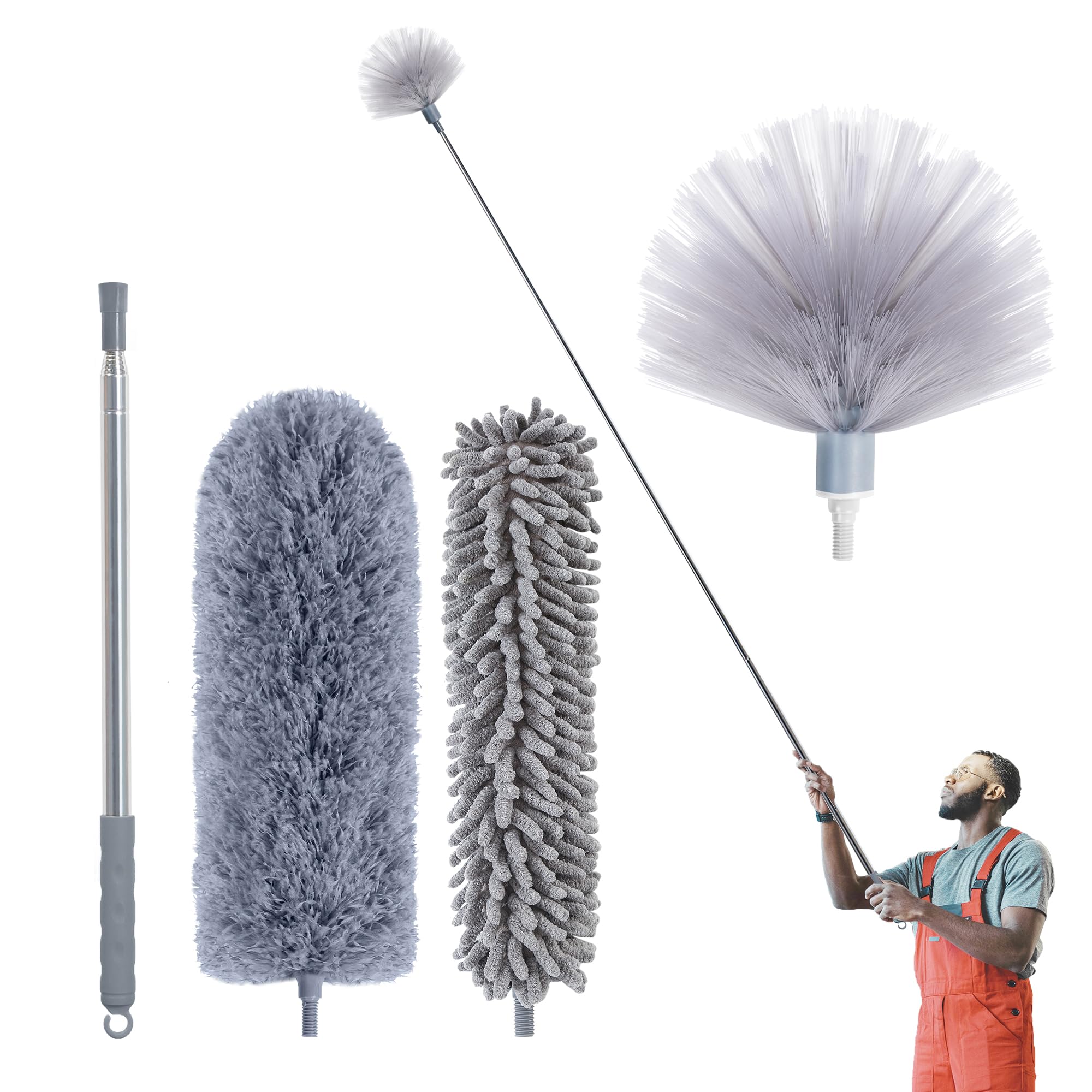 Photo 1 of IVYROLL Cobweb Duster with Extension Pole, 100'' Microfiber & Chenille Ceiling Cleaner Kit, Reusable Feather Duster, Bendable, Washable