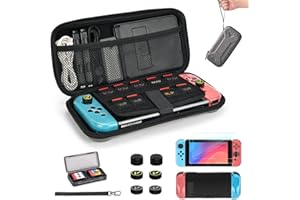 YK YOUNIK Younik Switch Case for Switch 2017, Portable Switch Carrying Case, 14 in 1 Accessories Kit with Switch Case, Cover, Screeen Protector, Thumb Grip Cap, Game Card Case and Strap (Gray, Y Pattern)