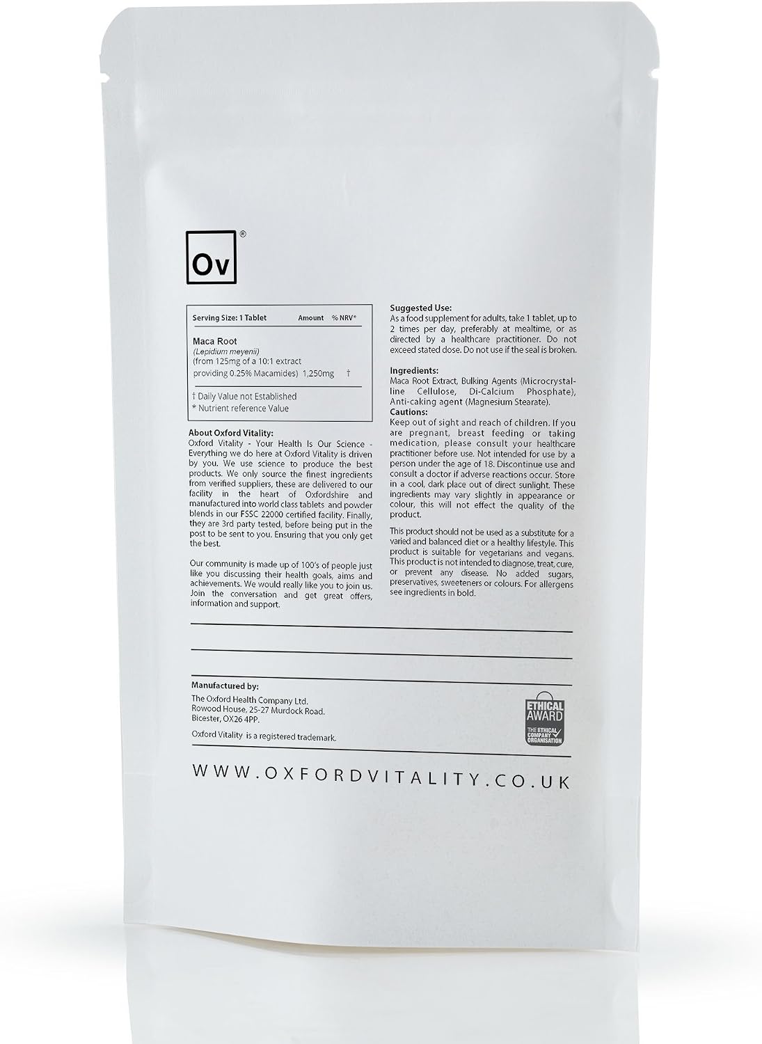 Oxford Vitality Maca Root 1250mg Capsules, 120 Count (Pack of 1) - Image 3
