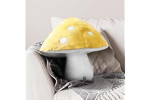 AELS 15.35 Inches Mushroom Pillow, Cute 3D Polka Dot Mushroom Plush, Decorative Throw Pillow for Mushroom Lover Sofa Couch Living Room Bedroom Nursery Decor, Yellow