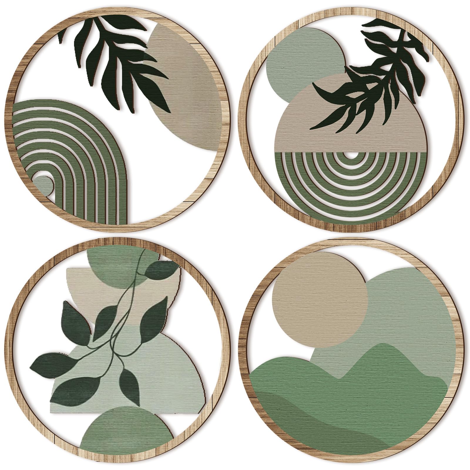 Qunclay 4 Pcs Boho Wall Art Wooden Bohemian Wall Decor Hanging Art