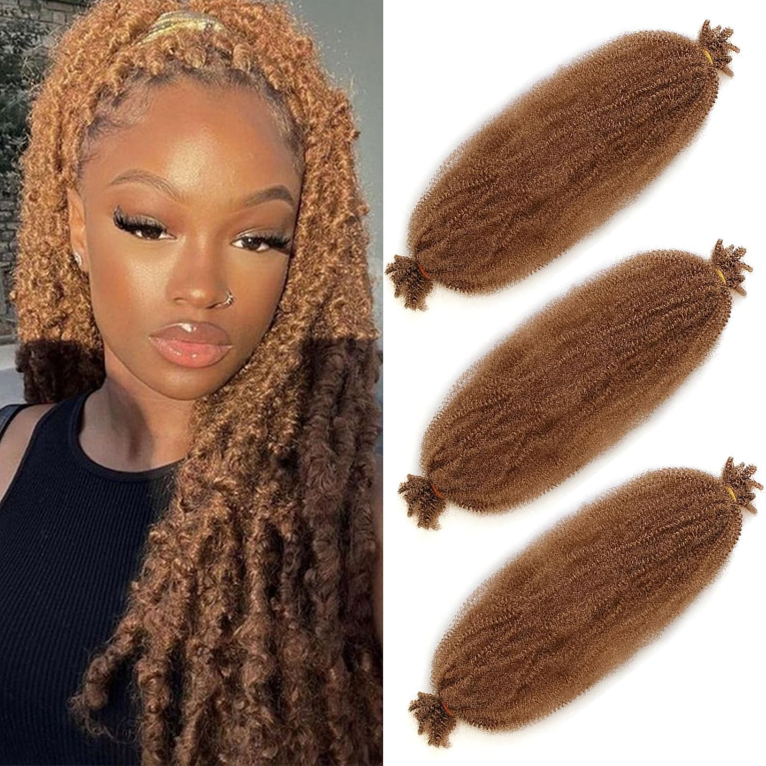 Xtrend 3 Packs 16 Inch Blonde Brown Pre-Separated Springy Afro Twist Hair for Faux Locs Natural Marley Crochet Braiding Synthetic Extensions - 8 Strands/Pack 27#