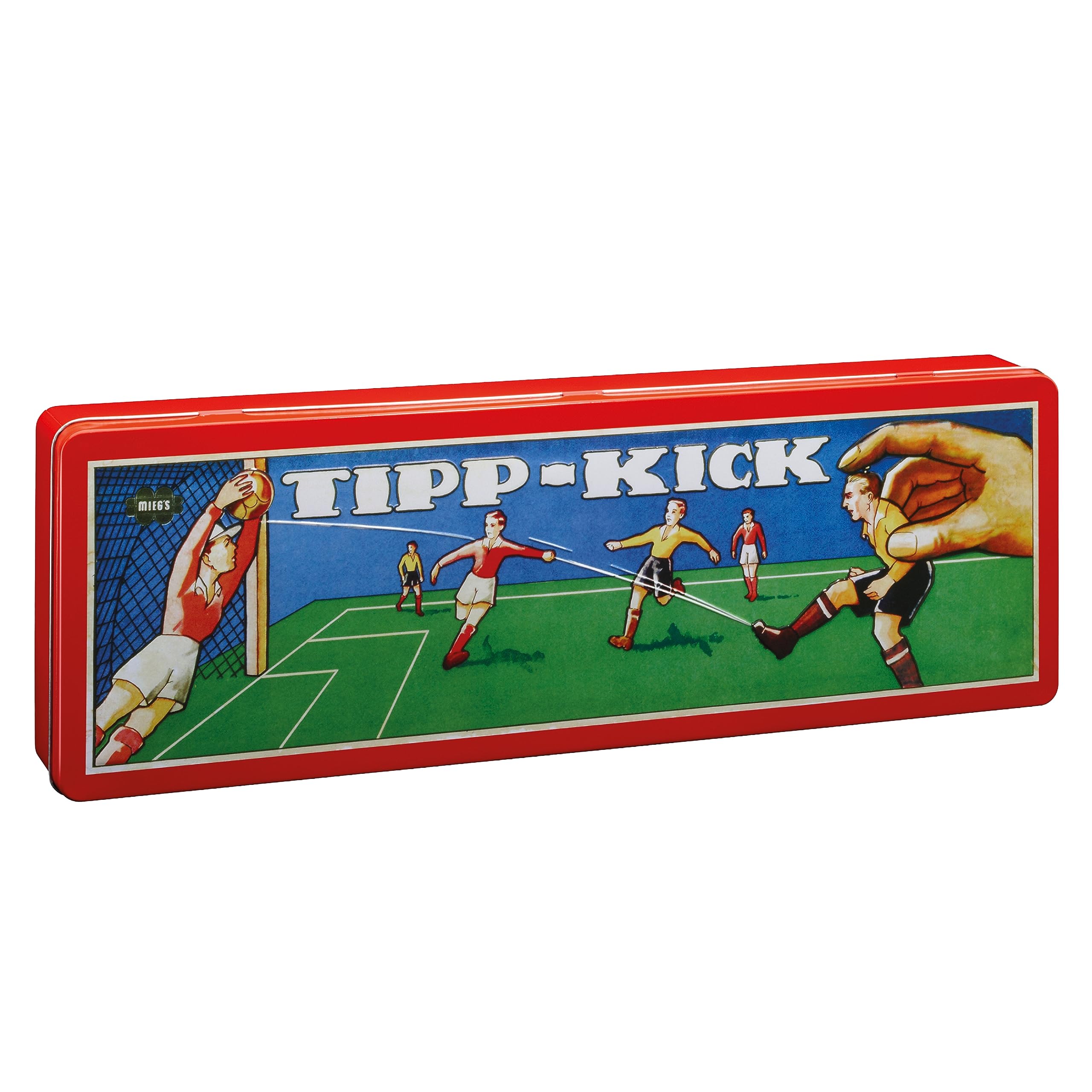 TIPP-KICK Retro 80x47 cm - The ready-to-play set with 2 x players, 2 x goalkeeper, 2 x metal goal, 2 x ball I Felt playing field