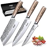 Huusk Japanese Kitchen Knife Set, 3-Piece Professional Chef Knives Set for Kitchen, Hand Forged Butcher Knife Set for Meat Cutting, Meat Cleaver Boning Knife with Pakkawood Handle, Gift for Men
