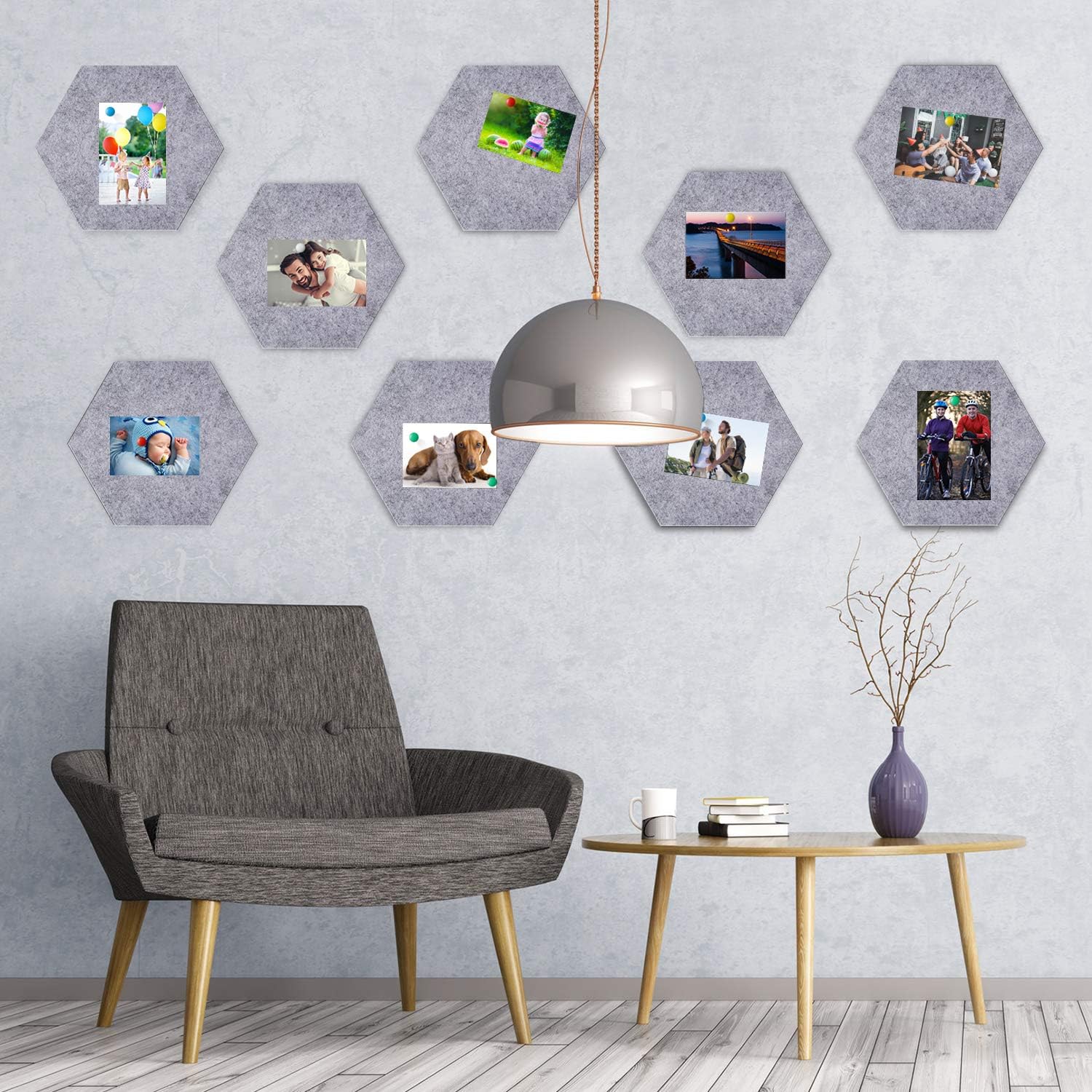 10 Packs Pin Board Hexagon Felt Board Tiles Bulletin Board Memo Board with 20 Pieces Push Pins - Image 4