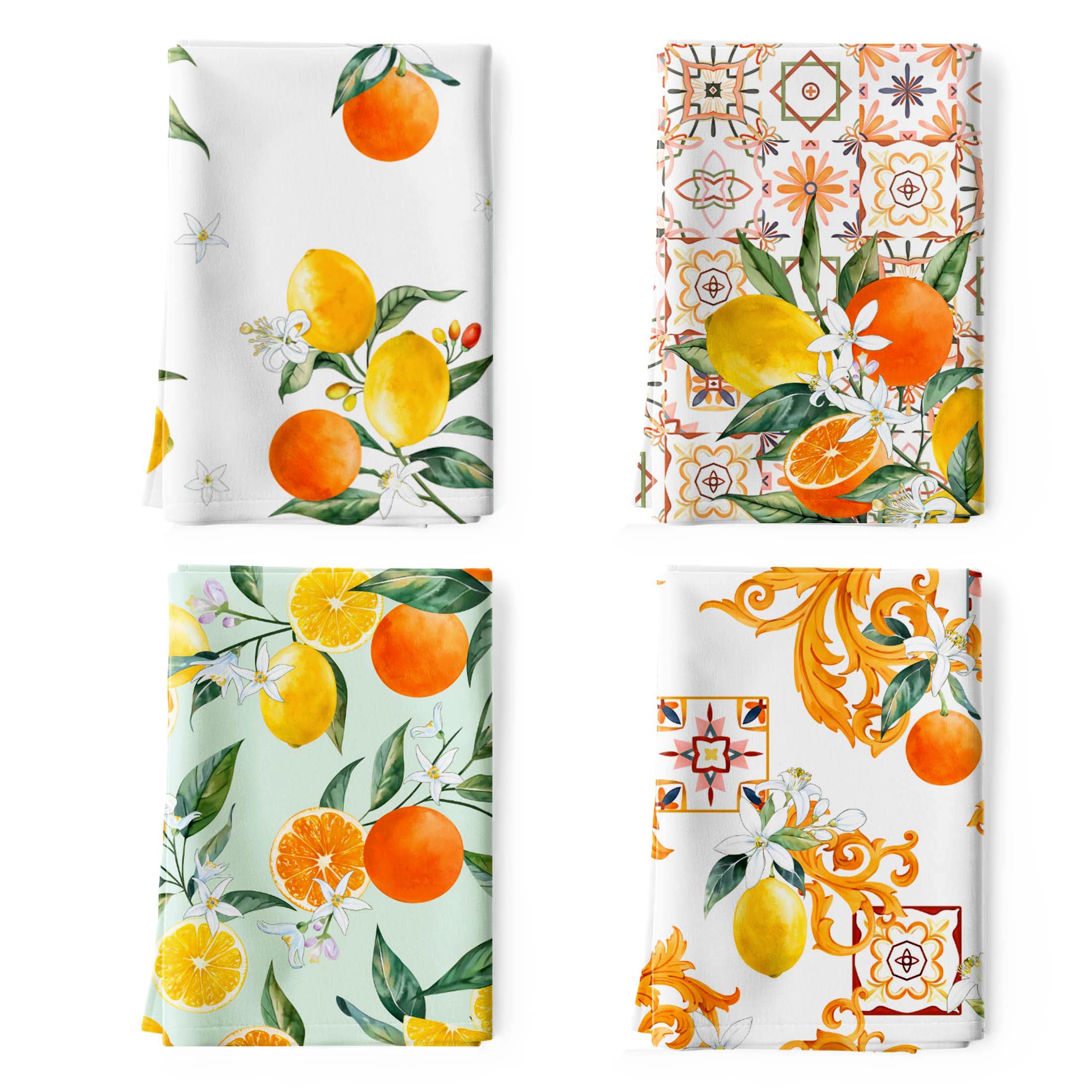 Arquiel Lemon Kitchen Towel 100% Cotton Quick Dry Dish Towels 50 x 70CM, Dishcloth Hand Towels for Housewarming Gifts Dining, Home, Wedding, Banquet, Buffet (Set of 4)