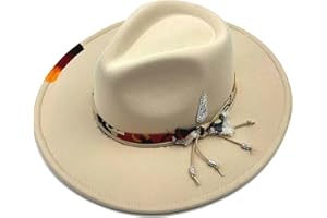 Wotfim Classic Wide Brim Fedora Hat for Women Man Floppy Panama Hat Western Felt Outdoor Hat with Band Sun Protection