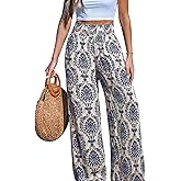 CUPSHE Womens Wide Leg Pants Elastic High Waisted Beach Trousers Cotton Linen Summer Palazzo