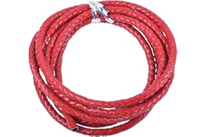 KONMAY 2 Yards Red 6.0mm Round Braided Genuine Bolo Leather Cord for Jewelry and Craft Designs (6.0mm, Red)