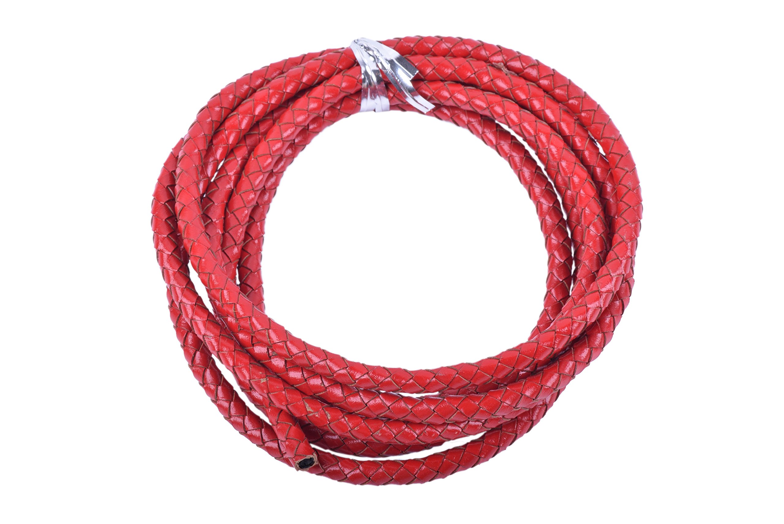 KONMAY 1.8Meters Red 6.0mm Round Braided Genuine Bolo Leather Cord for Jewelry and Craft Designs (6.0mm, Red)…