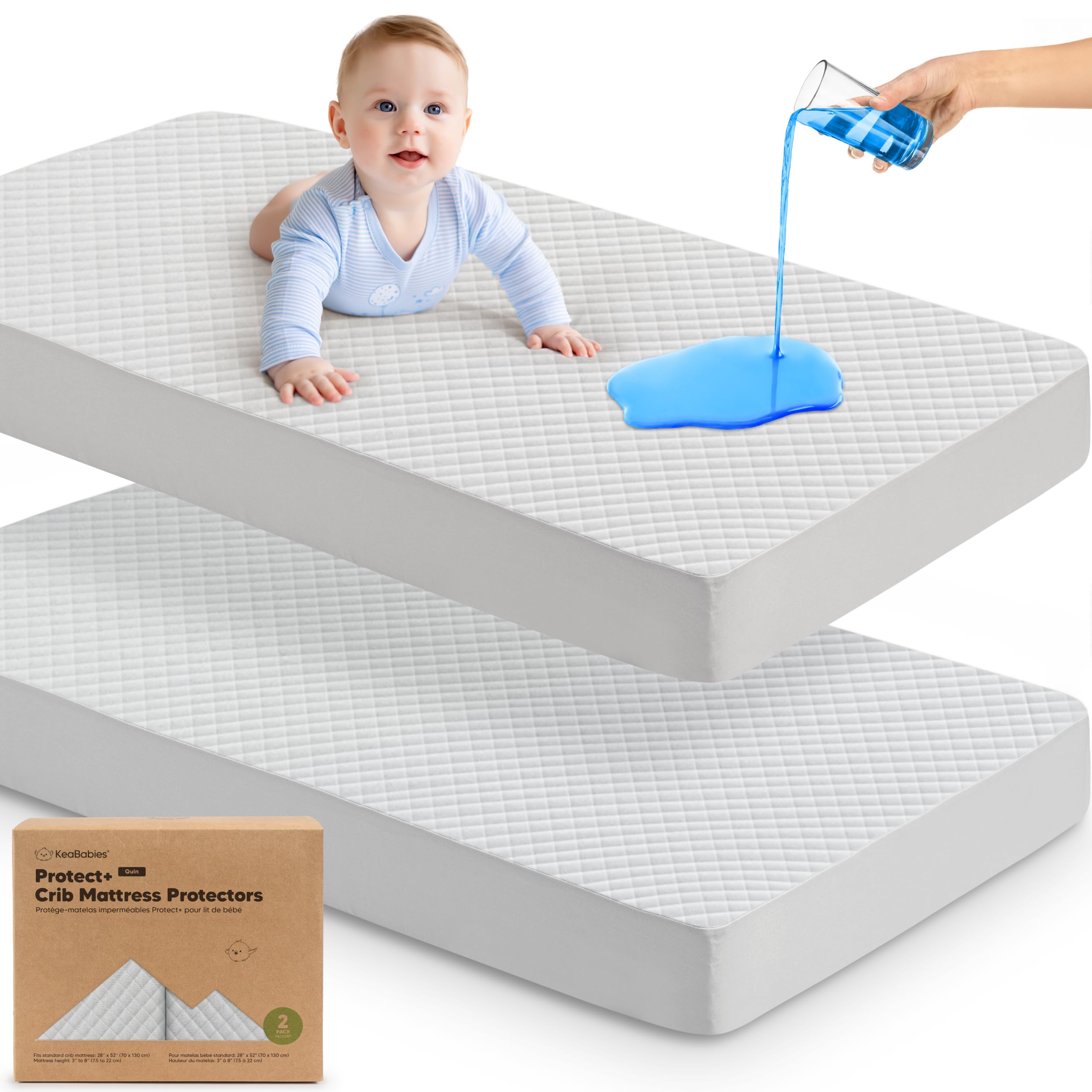 Photo 1 of Waterproof Crib Mattress Protector Cover Fitted - 2-Pack Quiet Baby Crib Mattress Pad Sheets, 52" x 28" Soft Quilted Cotton Baby Sheet, Machine Washable, Easy Fit, Durable (Pearl Gray/Quin)