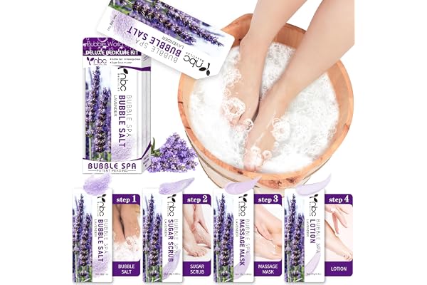 nbc BeautiLab 4 in 1 Foot Soak, Foot Spa with Bubble Salt, Sugar Scrub, Massage Mask, Massage Lotion In a Box, 4 Step Foot Sp