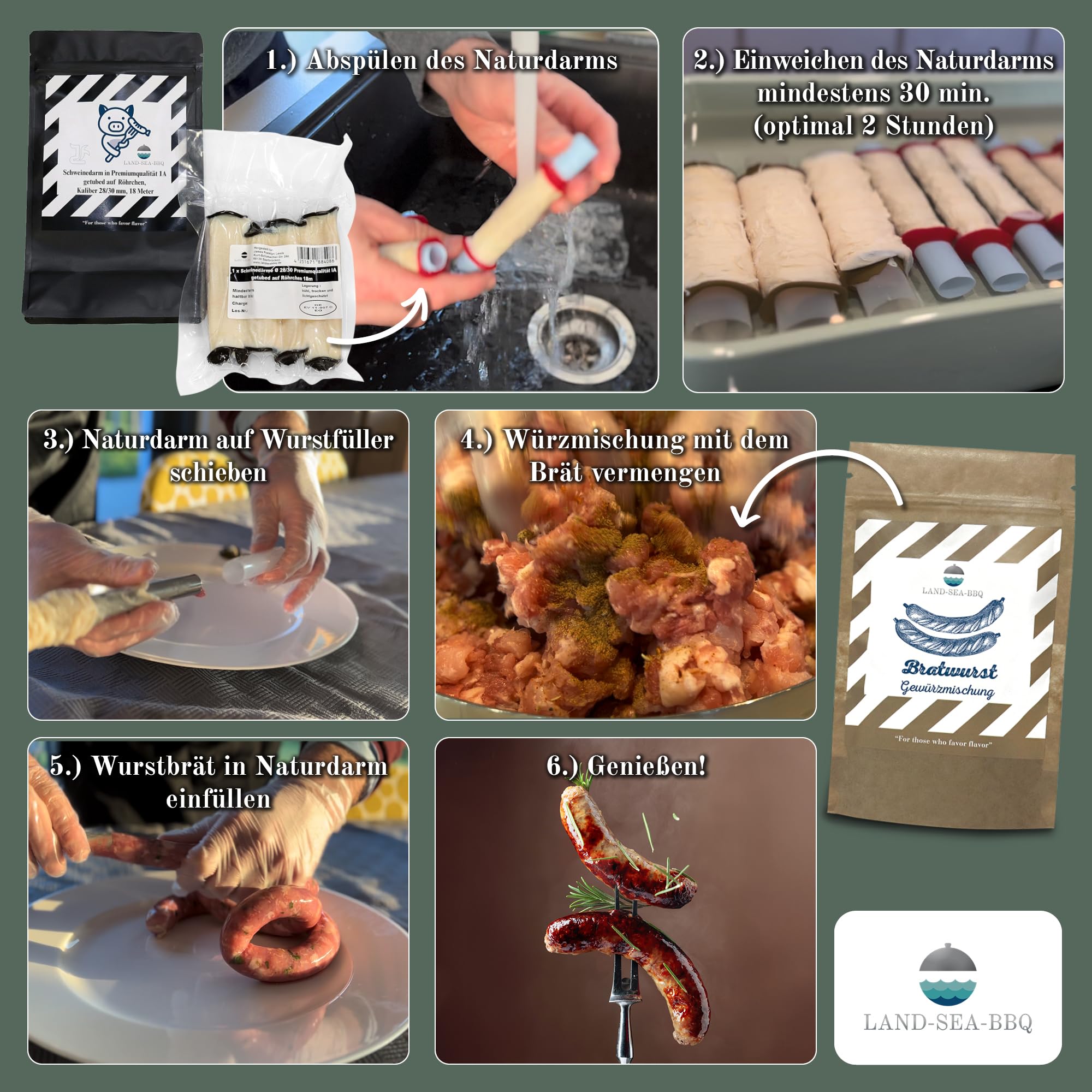 Schweinedarm 28/30 mm 18 Meter in Premiumqualität 1A getubed auf Röhrchen von LAND-SEA-BBQ. Ideal für die Herstellung selbstgemachter Würstchen. 3