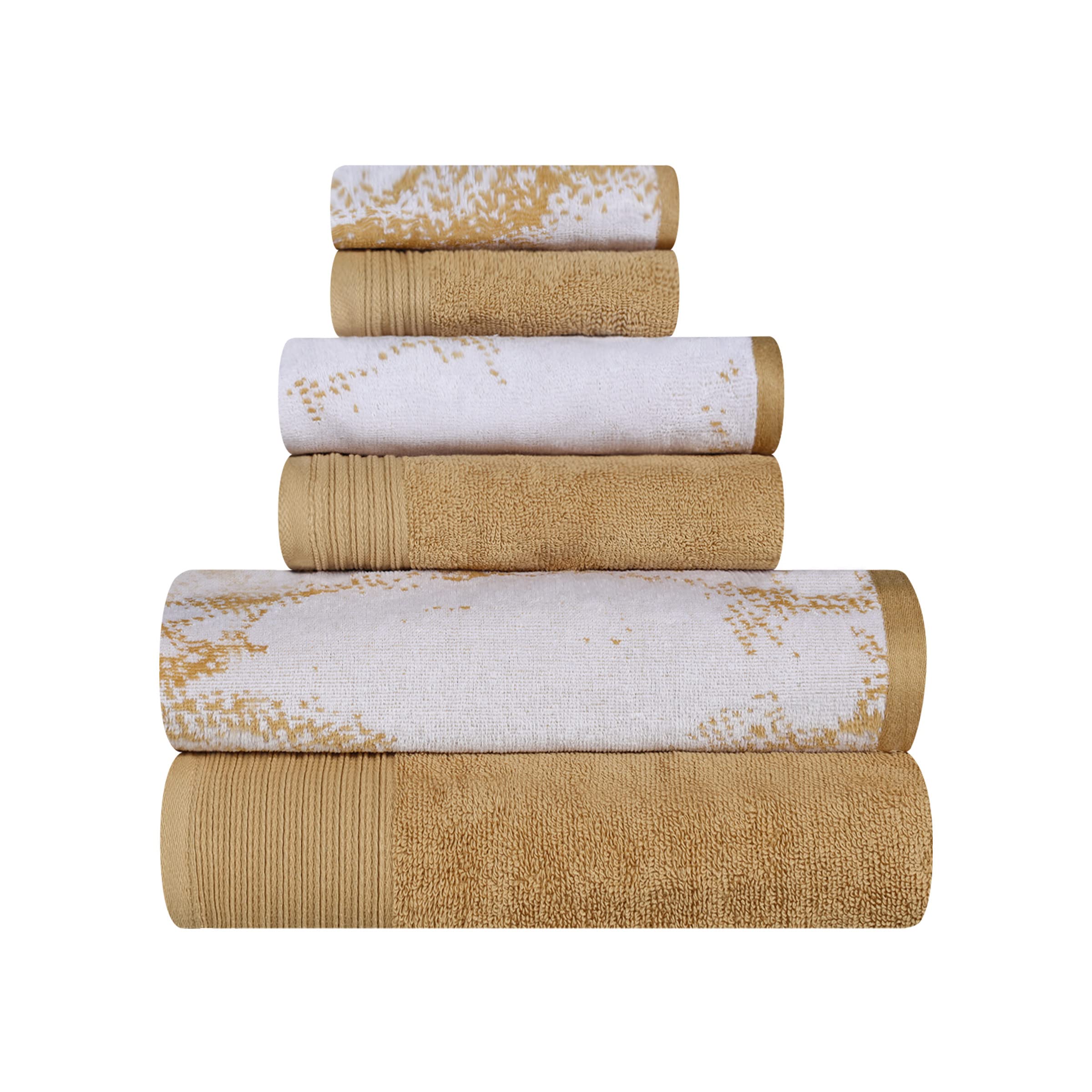 SUPERIOR Cotton 6 Piece Assorted Solid and Marble Towel Set, Includes 2 Bath, 2 Hand, 2 Washcloths/Face Towels, Soft, Absorbent, Decorative Bathroom Accessories, Home Essentials, Bronze
