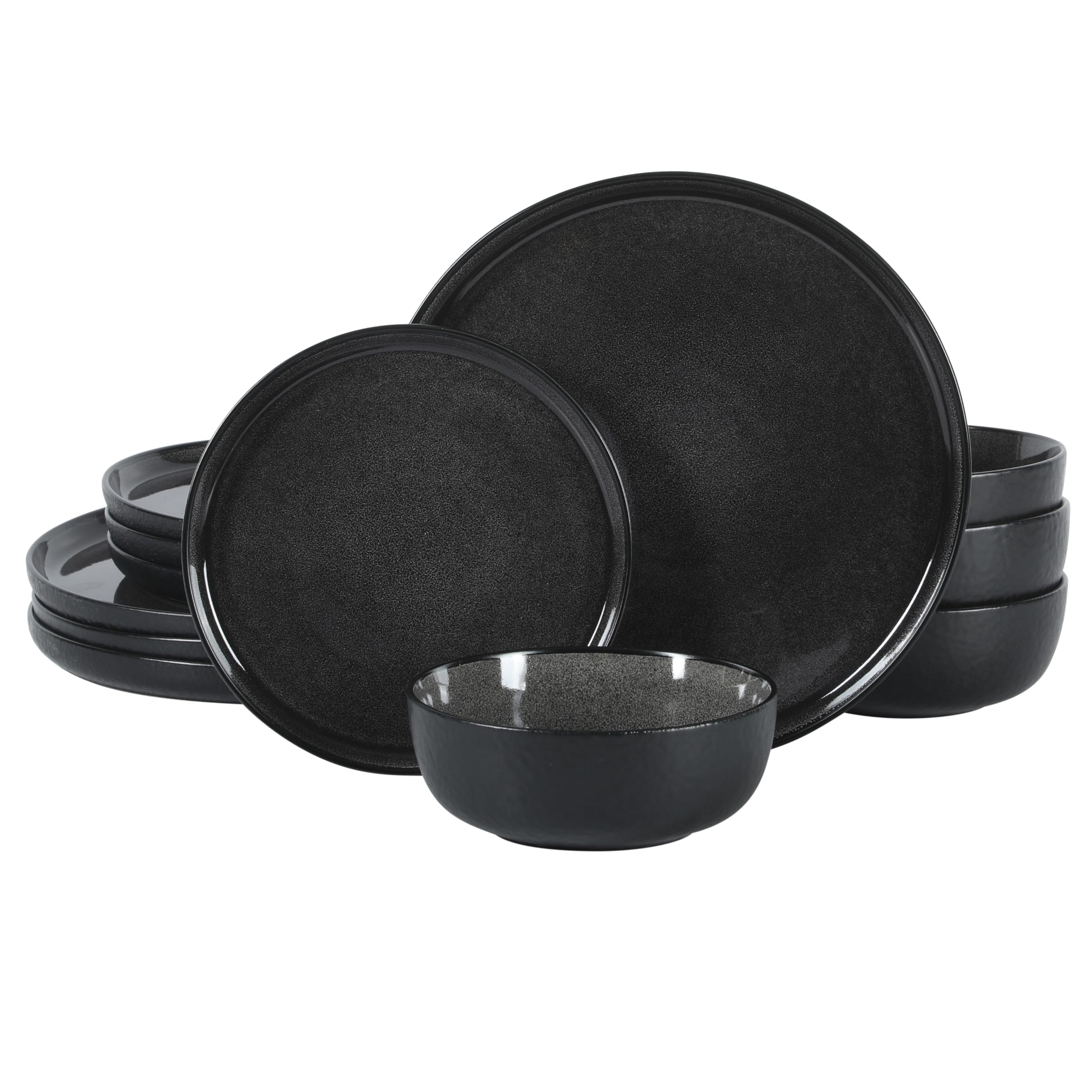 Gibson Elite Tahoe Sunset 12 Piece Stoneware Reactive Glaze (Service for 4) Ceramic Plates and Bowls Dinnerware Set - Black Image