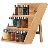 Pinnacle Cookery Bamboo Spice Rack Organizer For Countertop – Eco Friendly Seasoning Organizer 3-Tier Spice Shelf – Space Sav