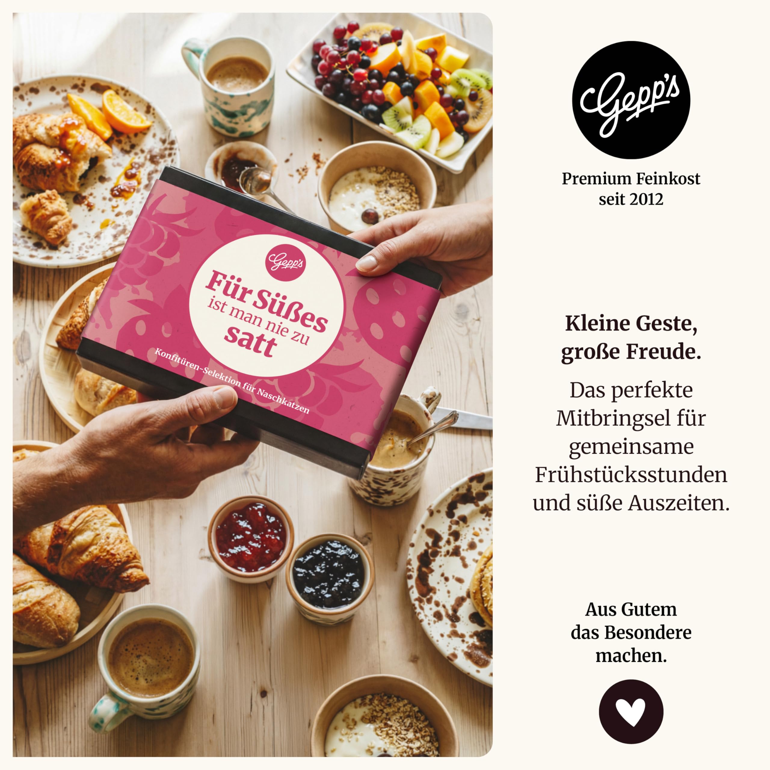 Gepp's Feinkost Frühstück Marmeladen Set I Mini Konfitüren in verschiedenen Geschmacksrichtungen I Geschenk mit Spezialitäten wie Mango Ingwer Erdbeer & Champagner Fruchtaufstrich 7