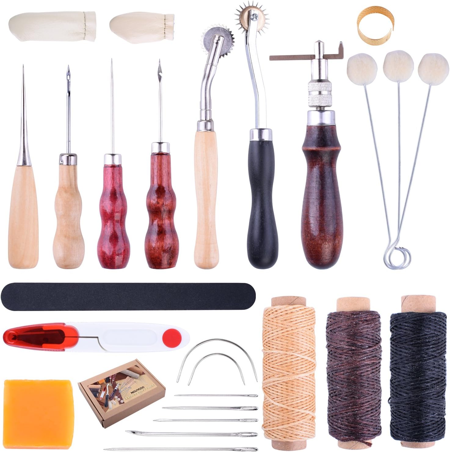 NOUVCOO Leather Craft Tool,26pc Leather Stitching DIY Tools for Sewing Leather,Canvas or Other Leather Craft Handwork Projects NC60
