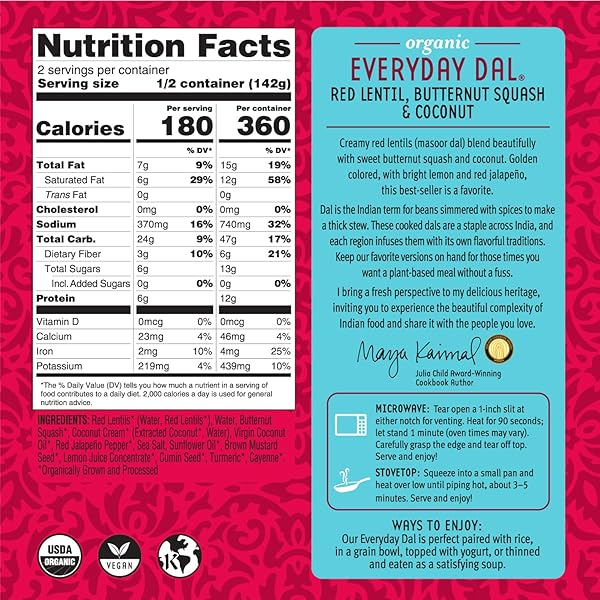 MAYA KAIMAL ORGANIC, EVERYDAY DAL, RED LENTIL, BUTTERNUT SQUASH & COCONUT, 10 OZ