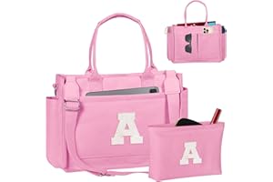 Freesya Christmas Gifts for Women Teen Girls, Initial Tote Bag with Zipper, Letter Canvas Tote Purse for College Work Laptop