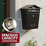 ZENO Post Box Wall Mounted Waterproof Large Outdoor Mailbox Lockable Black view 5