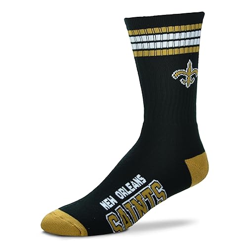 For Bare Feet NFL Youth 4 Stripe Deuce Crew Sock, New Orleans Saints, One Size