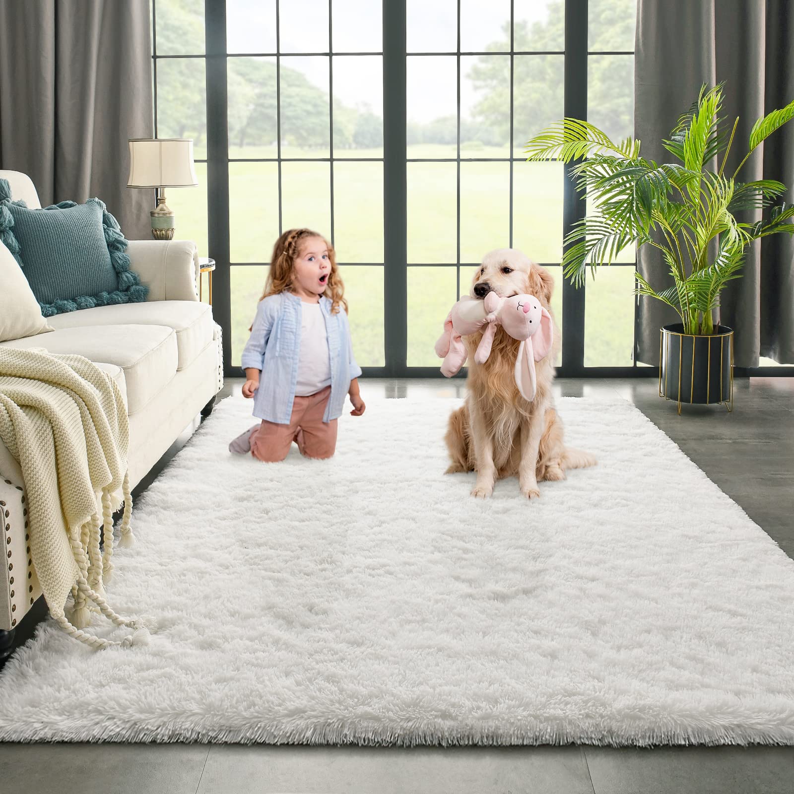 Kimicole White Area Rugs for Bedroom Living Room, 3x5 Soft Fluffy Shaggy Rug, Non-Slip Fuzzy Furry Rugs for Nursery Kids Room Dorm Room Home Decor, High Pile Indoor Plush Floor Carpet