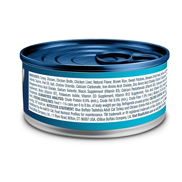BLUE BUFFALO TASTEFULS NATURAL PATE WET CAT FOOD VARIETY PACK, CHICKEN, TURKEY & CHICKEN AND OCEAN FISH & TUNA 5.5-OZ CANS (24 COUNT – 8 OF EACH)
