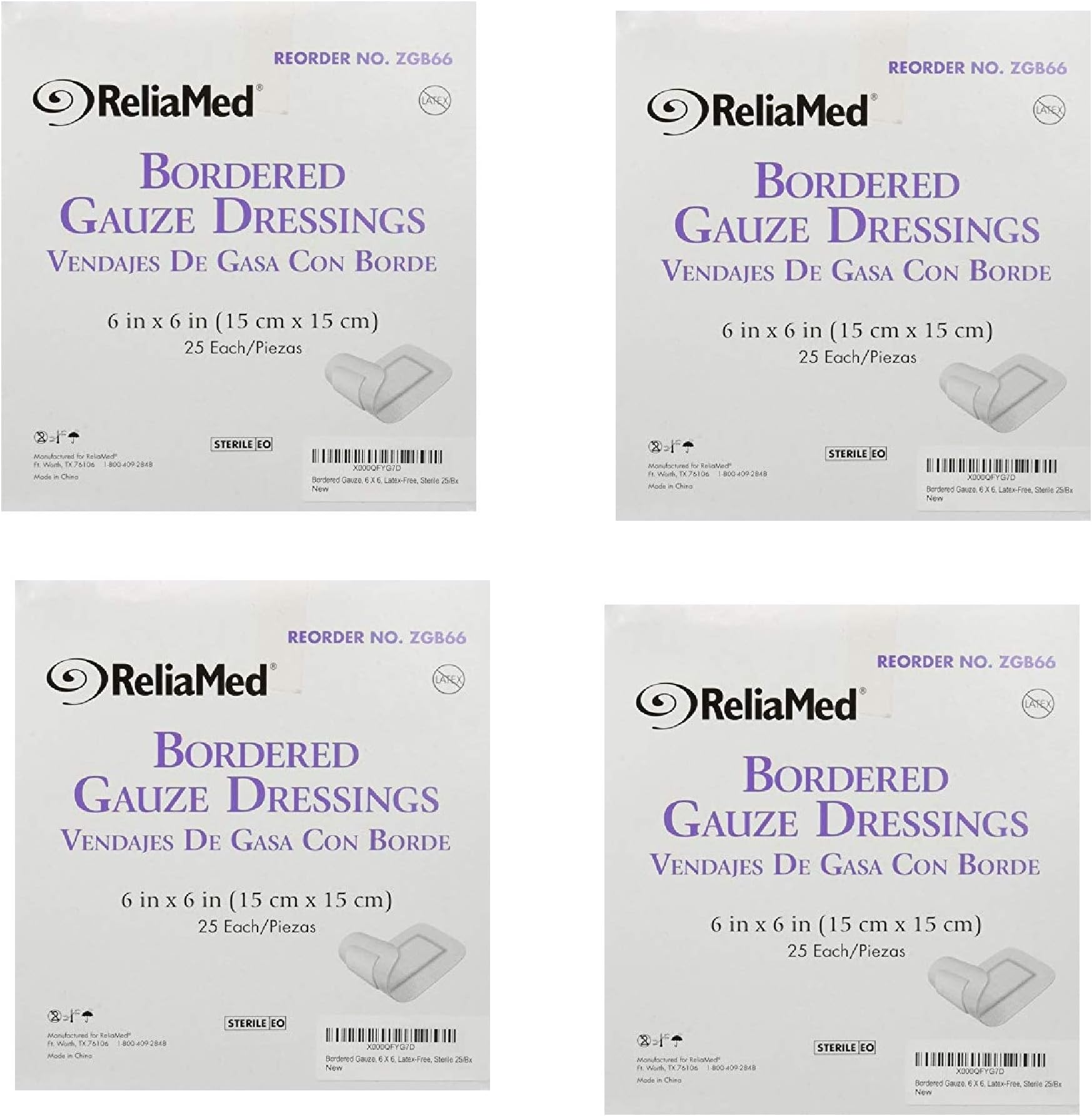 Bordered Gauze, 6 X 6, Latex-Free, Sterile, 25 Count (4 Pack)
