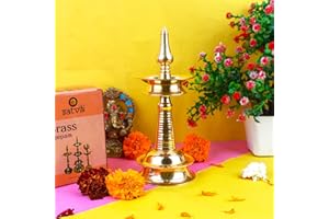SATVIK STORE SATVIK 6 Inch 1 Step Standing Brass Metal Kerala Samai Diwali Deepak for Puja Traditional Panchmahal Pooja Deepam Diya Oil Lamp Kutthu Vilakku Dia Deepawali Indian Housewarming Return Gift Items