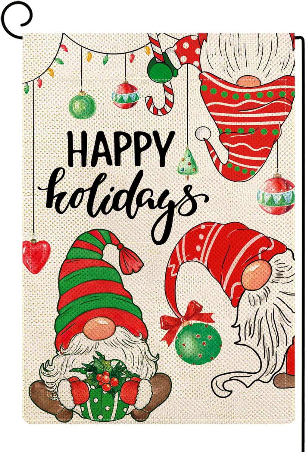 Flags - ORTIGIA Christmas Gnome Garden Flag Happy Holidays Burlap Vertical Double Sided Christmas Ball Qrnaments Flag Xmas Farmhouse Seasonal Winter Holiday Yard Outdoor Decoration 12x18 Inch