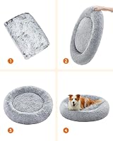 Feandrea Donut Dog Bed 100 cm Grey Fluffy Calming Plush Cover Removable Washable view 5