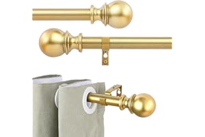 YAJUXIU 1 Inch Gold Curtain Rods for Windows 48 to 86 Inch - Adjustable Drapery Rods with Exquisite Finial for Living Room, Bedroom, Kitchen, Outdoor Patio (Gold,32-86")