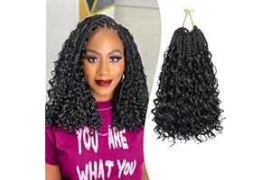 EERYA 8 Packs Goddess Box Braids 10 Inch Pre-looped Bohemian Crochet Boho Box Braids With Curly Ends 3X Crochet Braids Hair for Women Synthetic Braiding Hair 16 Strands (#1B)