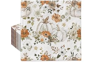 AnyDesign 120 Pack Fall Paper Napkins 6.5 x 6.5 Inch Watercolor Pumpkin Flower Leaves Disposable Paper Napkins Autumn Lunch Napkins for Thanksgiving Party Home Kitchen Supplies Table Decorations