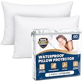 Stain Resistant &amp; Waterproof Standard Size Pillow Protectors with Zipper (Set of 2) - White Pillowcases - Breathable, Comfortable Covers for Pillows, 21 x 27 Inches