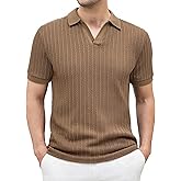 Esabel.C Mens Polo Shirts Short Sleeve Striped Casual Fashion Knit Golf Shirt Regular Fit
