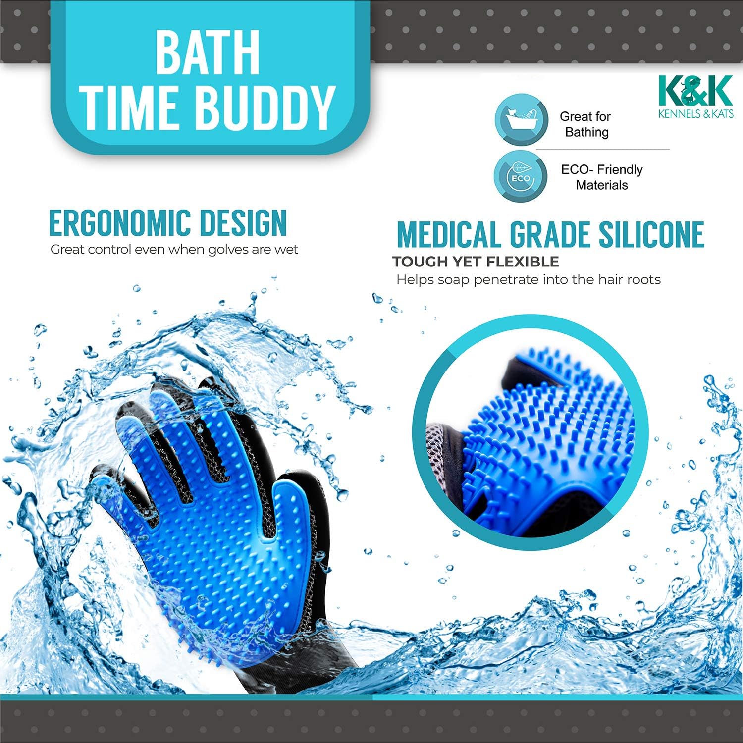 KENNELS & KATS New Version Pet Grooming Gloves, Premium Deshedding Glove for Easy, Mess-Free Grooming of Cats, Dogs, Rabbits and Horses with Long/Short/Curly Fur (Pair)