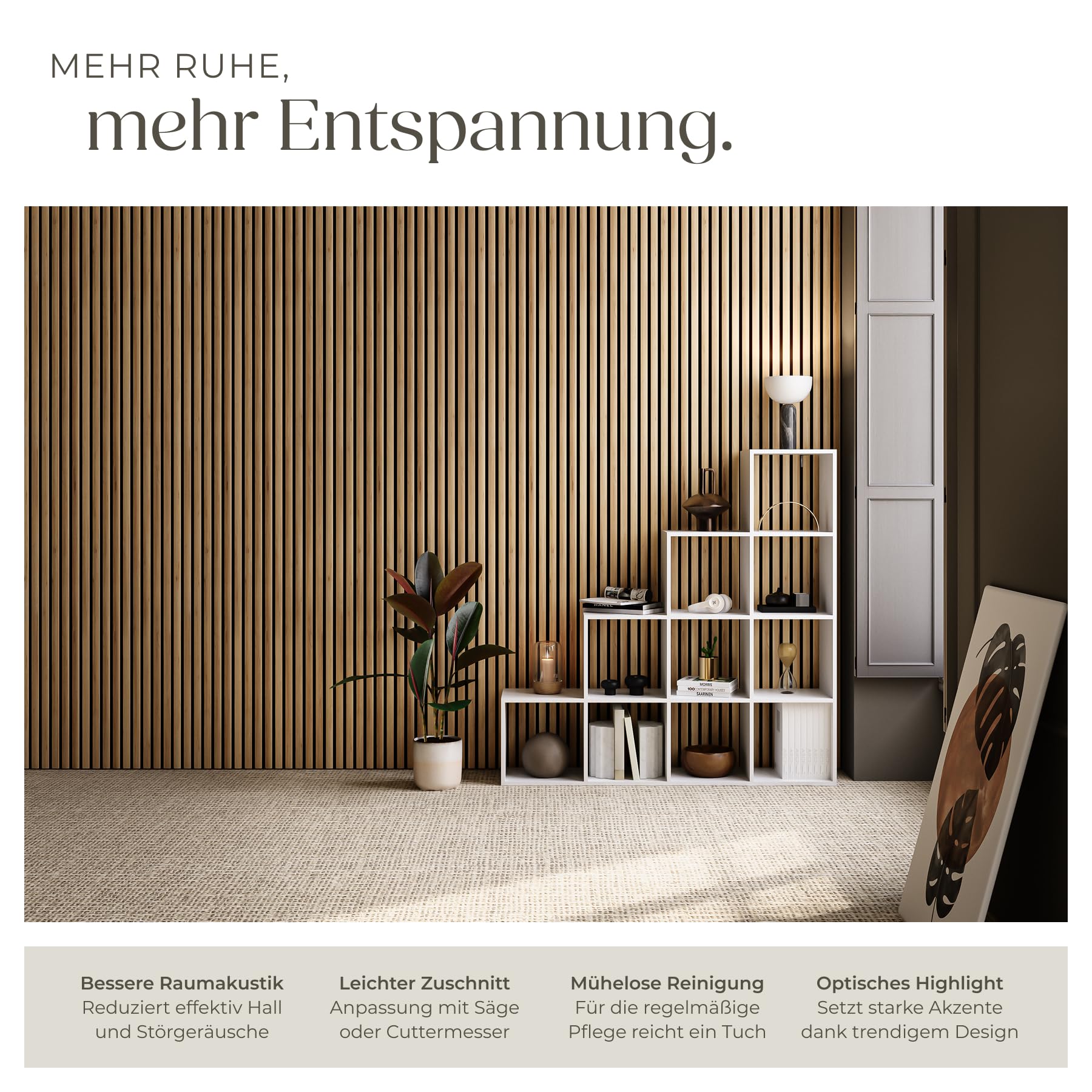 tectake® 3D Akustikpaneele 120 x 60 x 2,1 cm, Holz Optik Paneele, Wandpaneele in Holzoptik als Schallabsorber, Panels für Wohnzimmer, Küche, Wandverkleidung, Schallschutz - Eiche, 4er Set 3