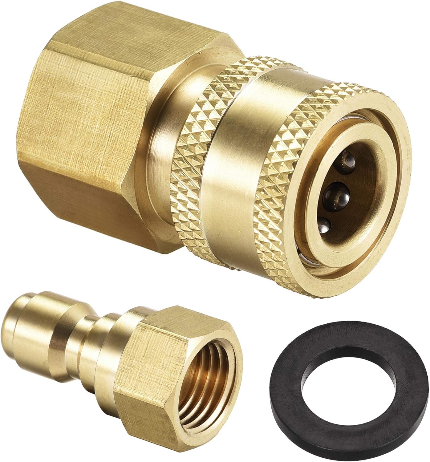 sourcing map Garden Hose Brass Quick Connect Set Fittings M14x1.5 & M22x1.5 Female Thread Water Hose Connectors Pressure Washer Adapter