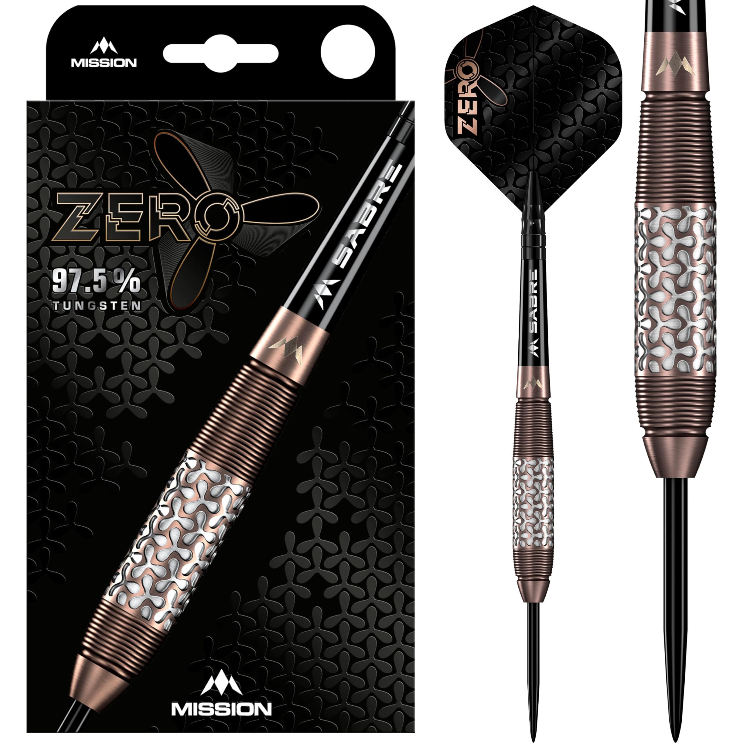 Mission Darts | Mission Zero Darts Set | Steel Tip | 98% Tungsten | Bronze PVD | Available in Multiple Weights. (26, Grams)