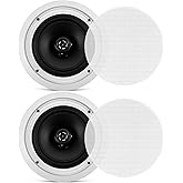 8” Ceiling Wall Mount Speakers - Pair of 2-Way Midbass Woofer Speaker 70v Transformer Directable 1” Titanium Dome Tweeter Flu