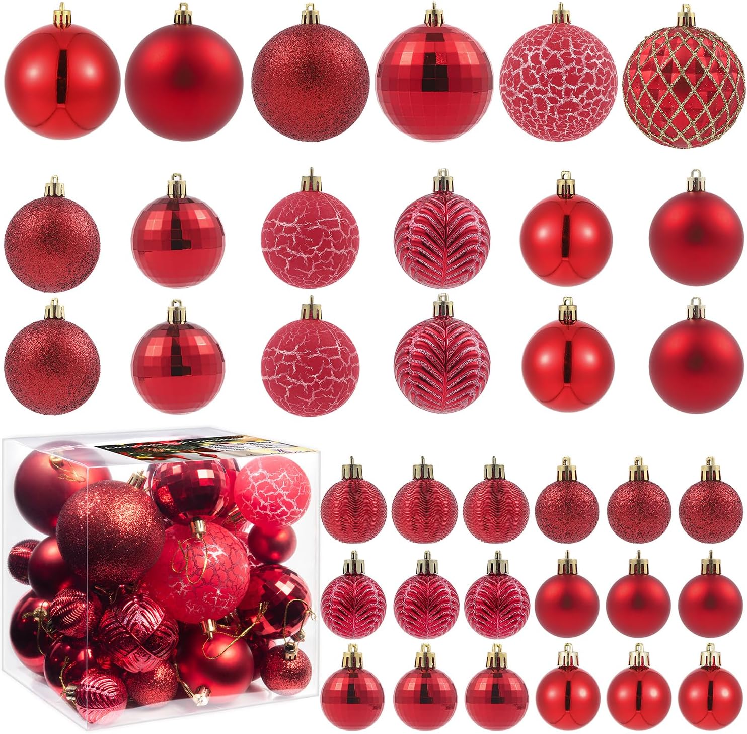 Ornaments - LANGXUN 36pcs Red Christmas Tree Decorations Balls 2023, Bolas De Navidad - 6pcs 3.2'', 12pcs 2.4'', 18pcs 1.6'' - Shatterproof Christmas Ball Ornaments, Christmas Decor, Party, Wedding