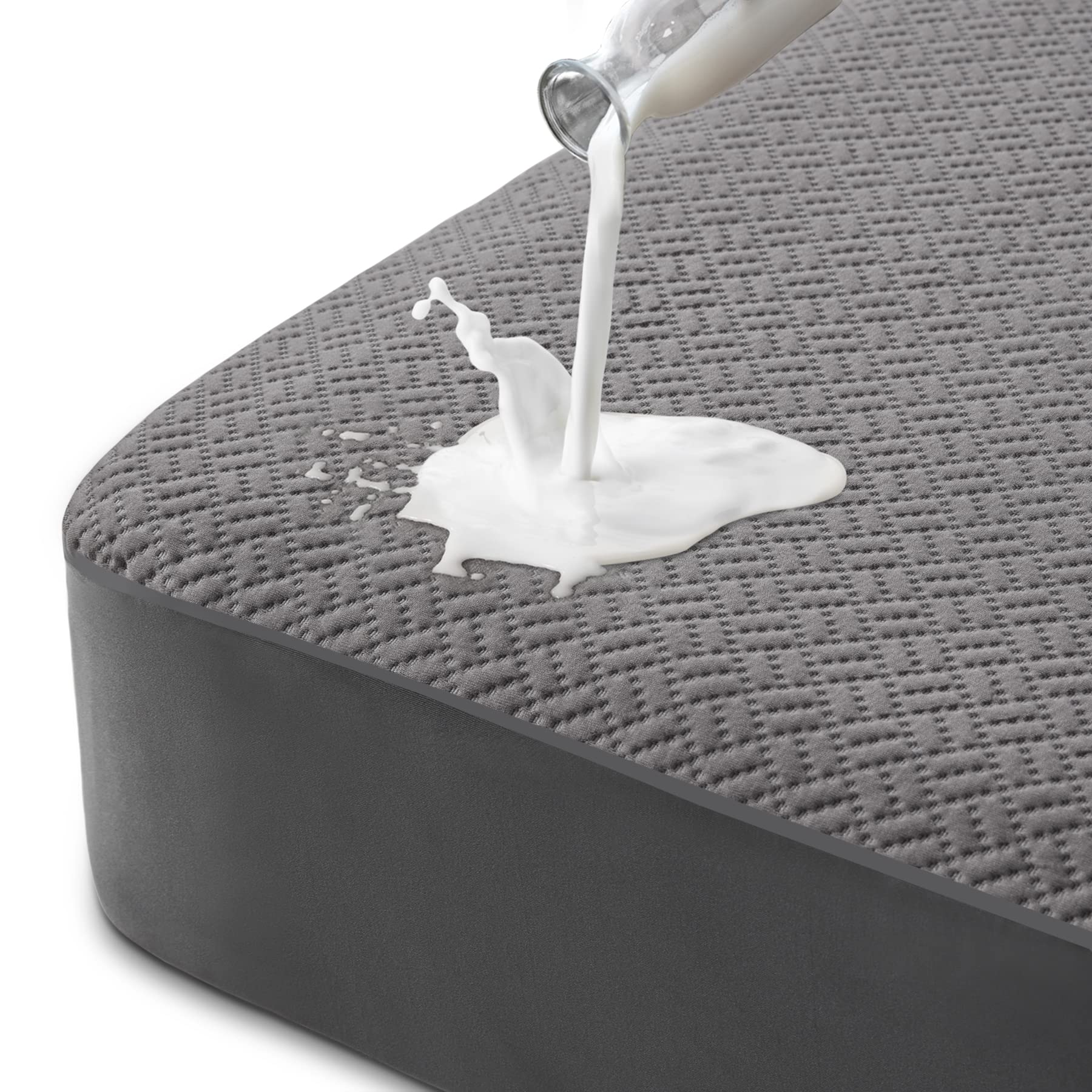 Hanherry 100% Waterproof Mattress Protector Twin Size - Grey, Mattress Cover 3D Air Fabric Cooling Mattress Pad Cover Smooth Soft Breathable Noiseless, 8''-21'' Deep Pocket