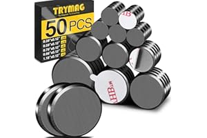TRYMAG Small Magnets for Crafts with Adhesive Backing, 5 Different Size, 50Pcs Strong Round Circle Magnets Ceramic Industrial Magnets, Flat Ferrite Craft Magnet for Refrigerator, Button, Hobbies