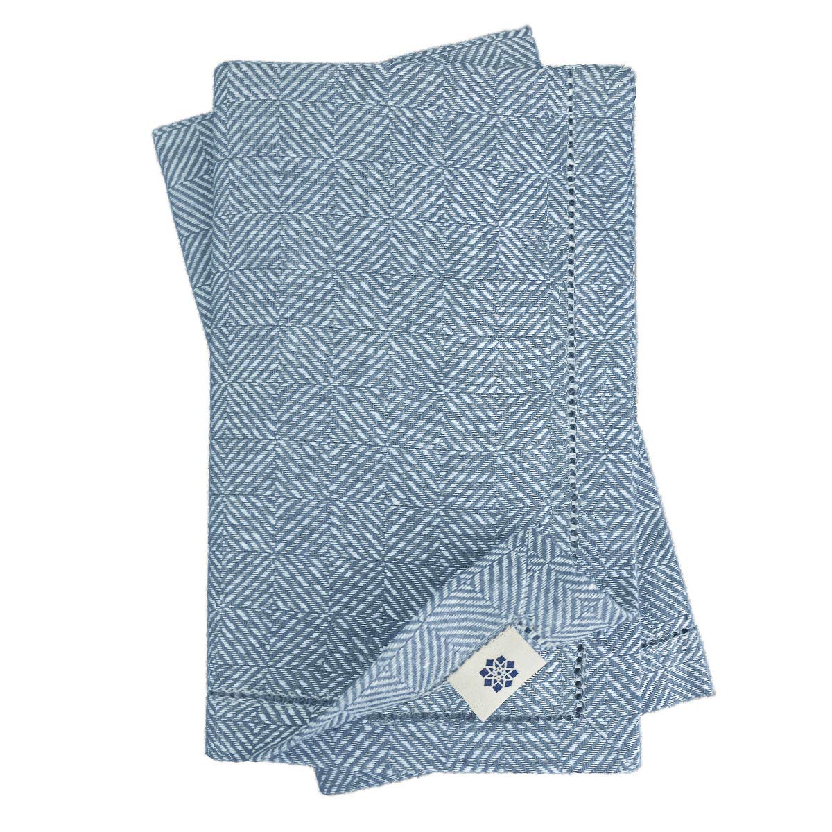 Linen & Cotton Set of 4 Hemstitched Napkins SCANDI - 17.6'' x 17.6'' (44cm x 44cm), 100% Linen (Blue)