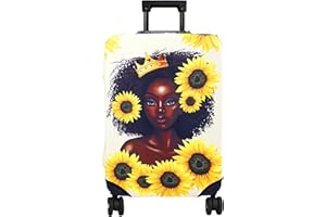 hswosnas Luggage Cover Approved Cute Travel Suitcase Protector Sunflower African American Elastic Washable Baggage Covers for 25-28 inch Girl Luggage (L)