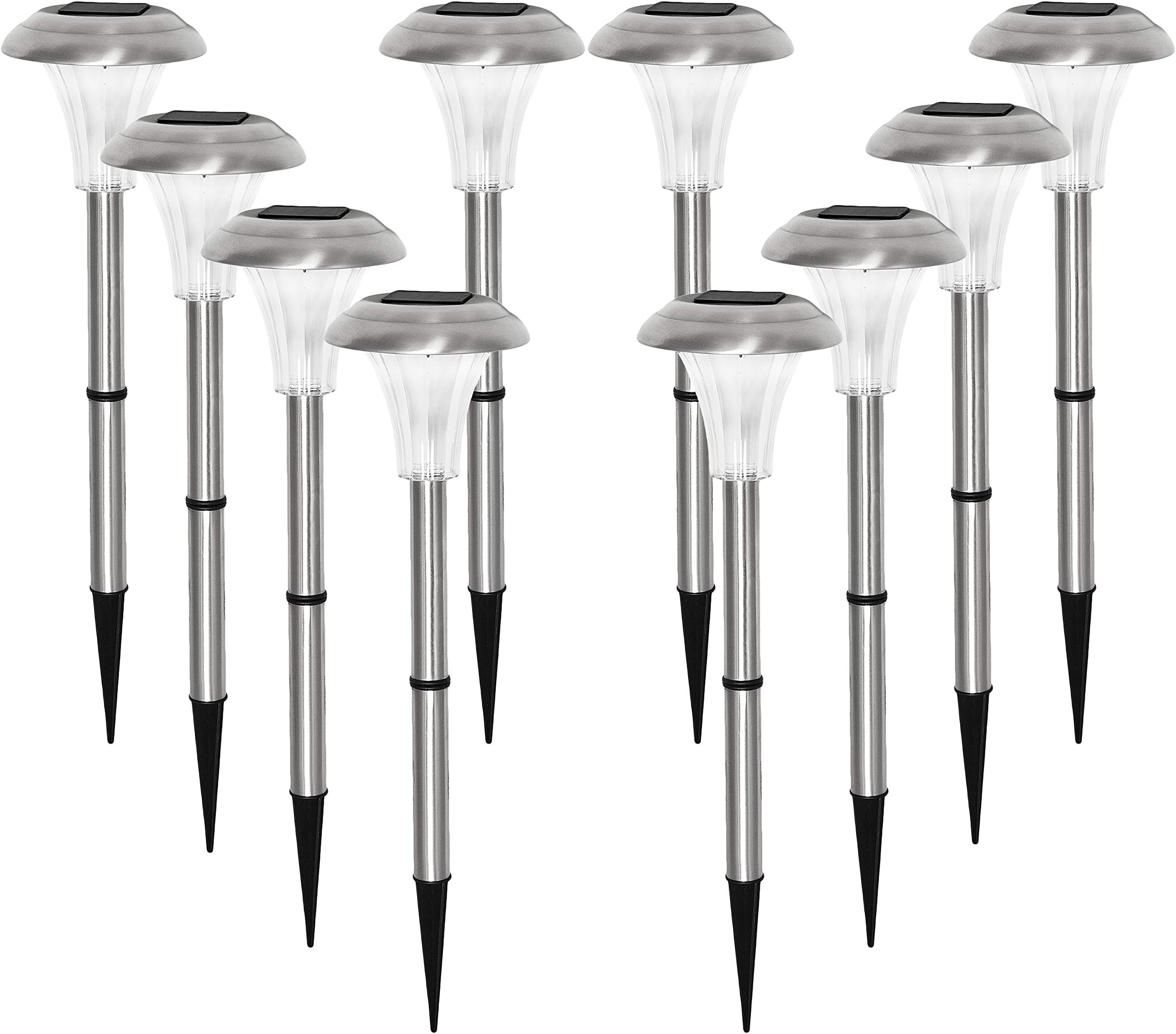 Halo XL Stainless Steel Solar Garden Lights with Bright White LED (Set of 8)