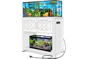 BEURUKU 40 Gallon Tank Stand with Cabinet and Power Outlets, Heavy Duty Metal Aquarium Stand for 40-50 Gallon Breeder Tank, Turtle Tank, Double Terrarium Stand, 660LBS Capacity, White